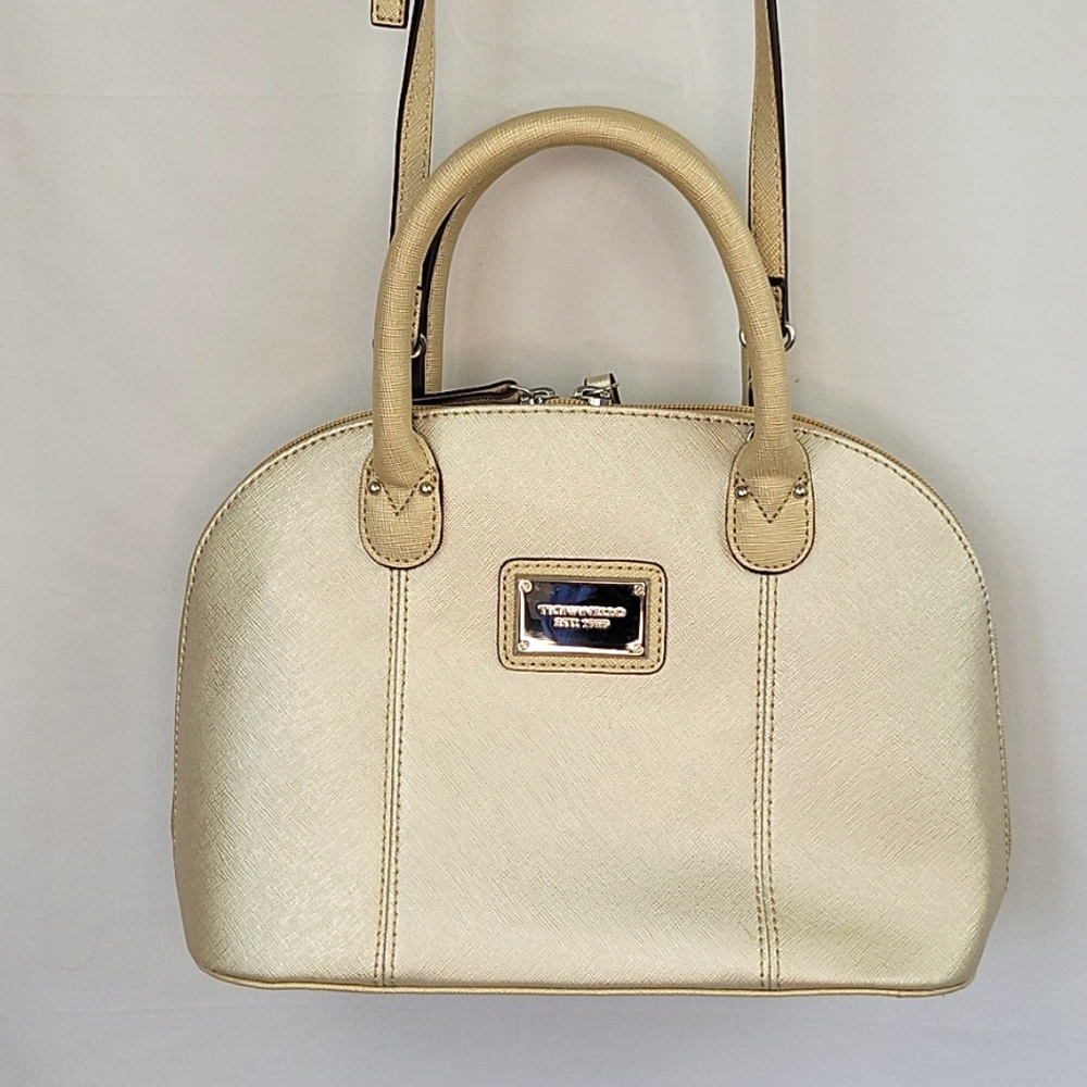 Tignanello Saffiano Leather Domed Satchel Champagne